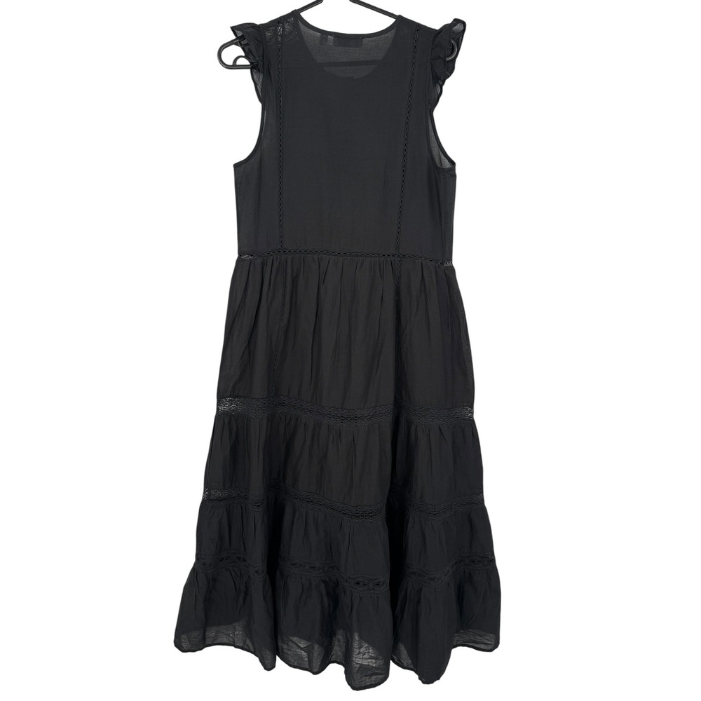 Little Moon Aritzia Black Organic Cotton Lace Trim Ruffle Midi Dress XS - Picture 6 of 6